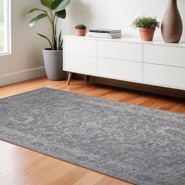 Homeroots 8' X 10'  Blue Gray Southwestern Floral Stain Resistant Area Rug  Other Material 490453