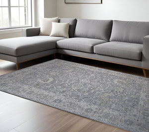 HomeRoots 5' Blue Gray Southwestern Floral Area Rug - Durable, Stain-Resistant Design for Elegant Spaces 9' X 12' 490454