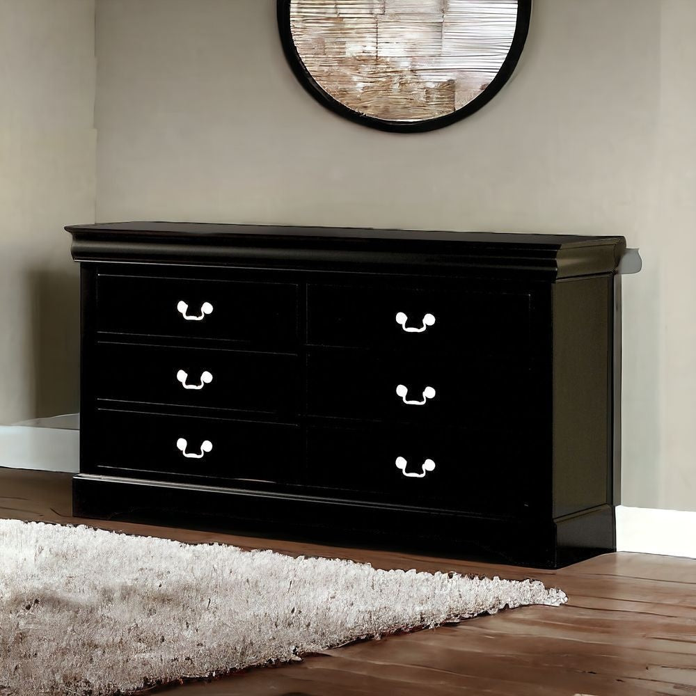 Homeroots 60" Black Solid And Manufactured Wood Six Drawer Double Dresser  Solid And Manufactured Wood 490455