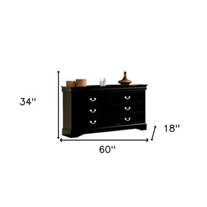 Homeroots 60" Black Solid And Manufactured Wood Six Drawer Double Dresser  Solid And Manufactured Wood 490455