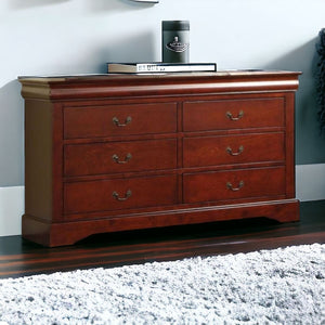Homeroots 60" Brown Solid And Manufactured Wood Six Drawer Double Dresser  Solid And Manufactured Wood 490456