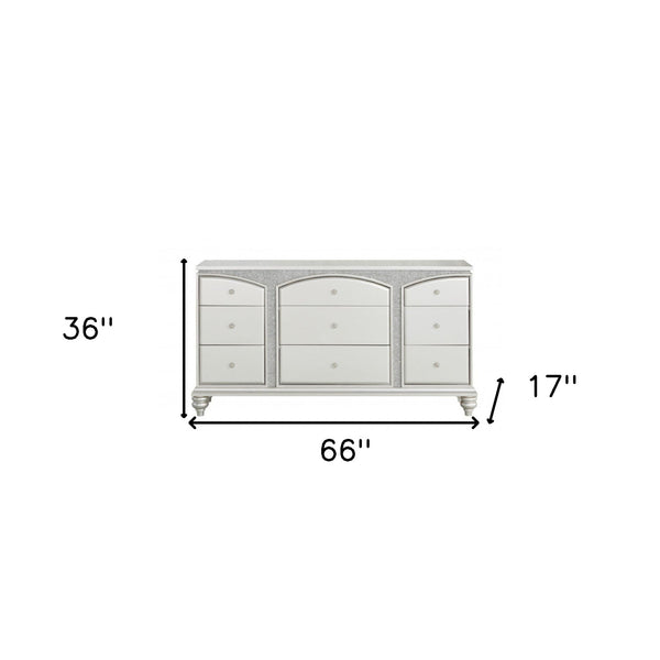 Homeroots 66" Platinum Manufactured Wood Nine Drawer Dresser  Manufactured Wood 490459