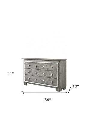 Homeroots 64" Light Gray Solid And Manufactured Wood Nine Drawer Triple Dresser  Solid And Manufactured Wood 490460