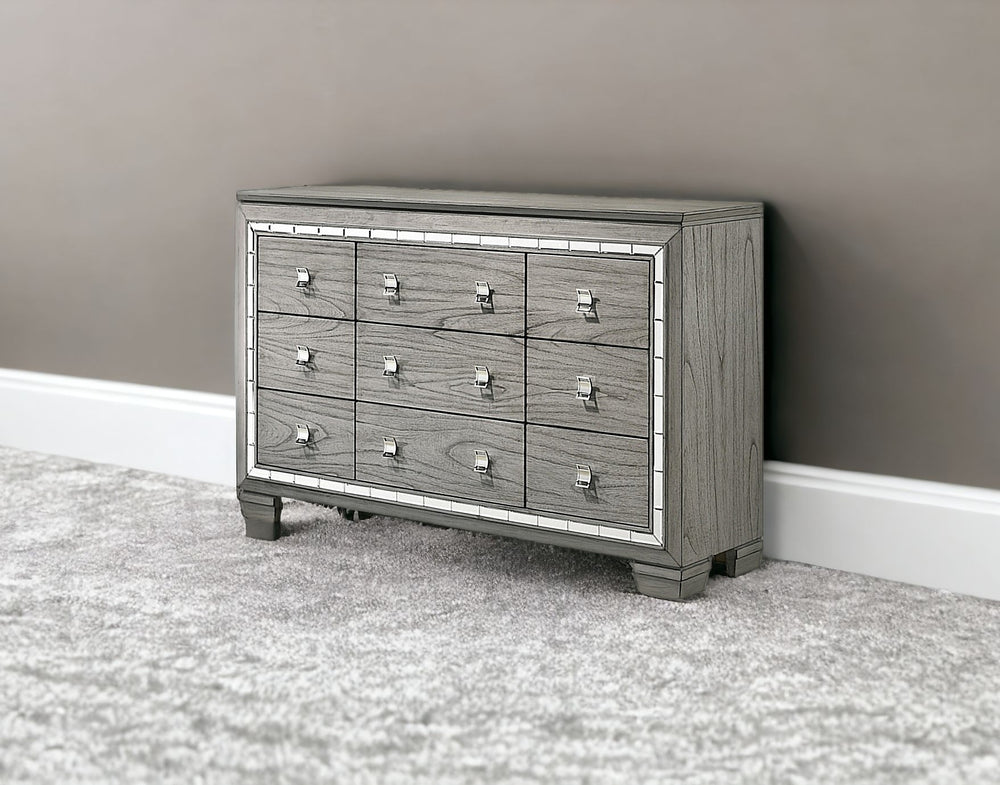 Homeroots 64" Light Gray Solid And Manufactured Wood Nine Drawer Triple Dresser  Solid And Manufactured Wood 490460