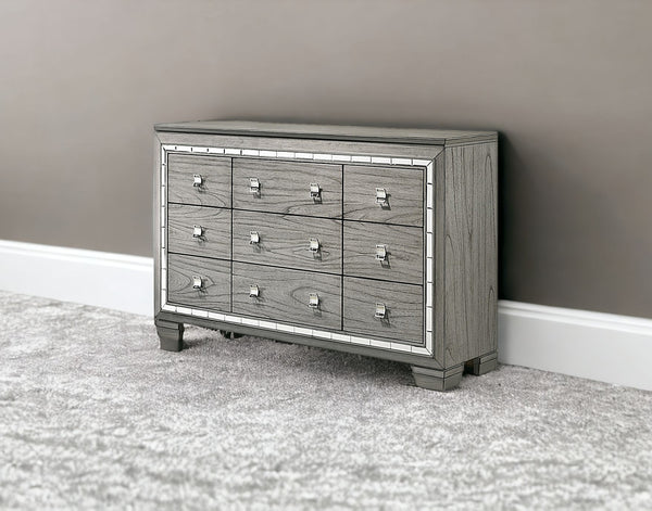 Homeroots 64" Light Gray Solid And Manufactured Wood Nine Drawer Triple Dresser  Solid And Manufactured Wood 490460