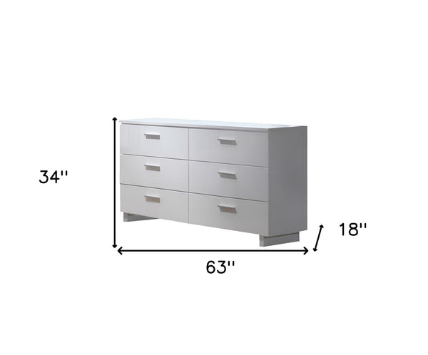 Homeroots 63" White Six Drawer Double Dresser  Manufactured Wood 490463