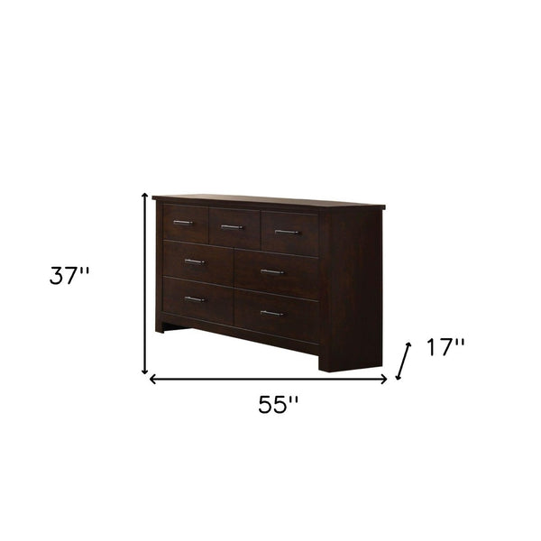 HomeRoots 55" Mahogany Double Dresser - Stylish Seven Drawer Storage Solution for Organized Bedrooms & Decor 490464