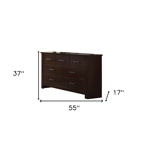 Homeroots 55" Mahogany Seven Drawer Double Dresser  Manufactured Wood 490464
