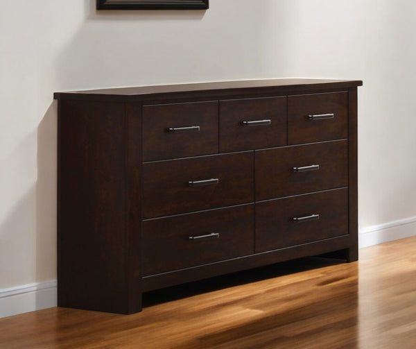 HomeRoots 55" Mahogany Double Dresser - Stylish Seven Drawer Storage Solution for Organized Bedrooms & Decor 490464