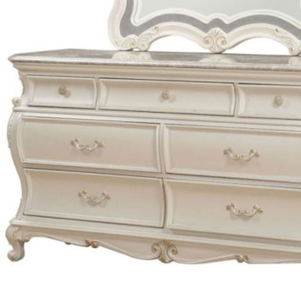Homeroots 66" Pearl Solid And Manufactured Wood Seven Drawer Triple Dresser  Solid And Manufactured Wood 490465