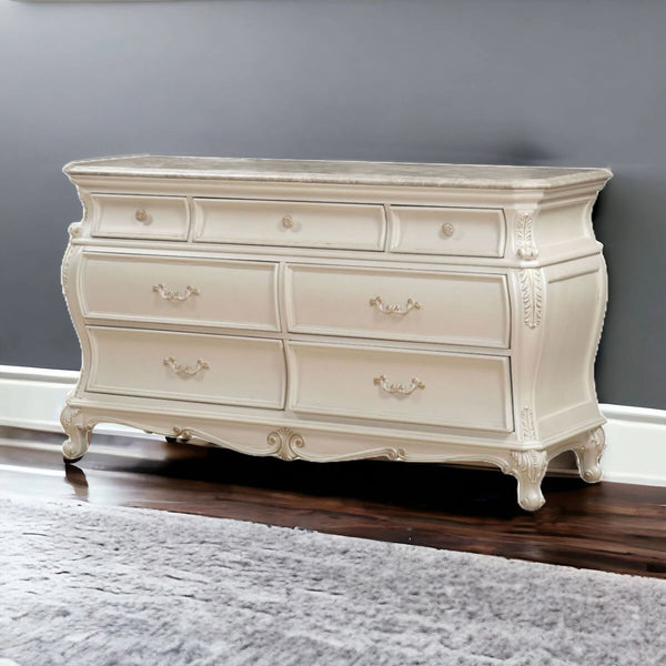 Homeroots 66" Pearl Solid And Manufactured Wood Seven Drawer Triple Dresser  Solid And Manufactured Wood 490465
