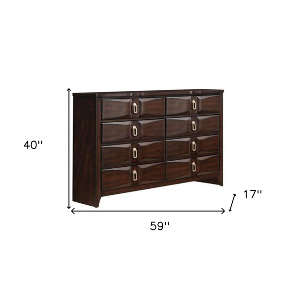 Homeroots 59" Espresso Eight Drawer Double Dresser  Manufactured Wood 490466