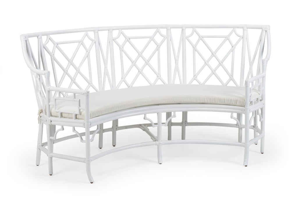 Wildwood Wild Palm Settee Coastal White Rattan With Attached Off-White Cushion — Curved, Lightweight Comfort 490467