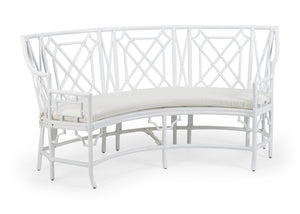 Wildwood Wild Palm Settee Coastal White Rattan With Attached Off-White Cushion — Curved, Lightweight Comfort 490467