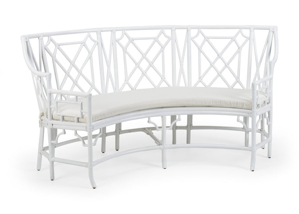 Wildwood Wild Palm Settee Coastal White Rattan With Attached Off-White Cushion — Curved, Lightweight Comfort 490467