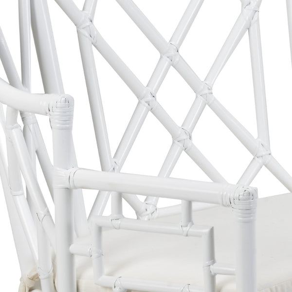 Wildwood Wild Palm Settee Coastal White Rattan With Attached Off-White Cushion — Curved, Lightweight Comfort 490467