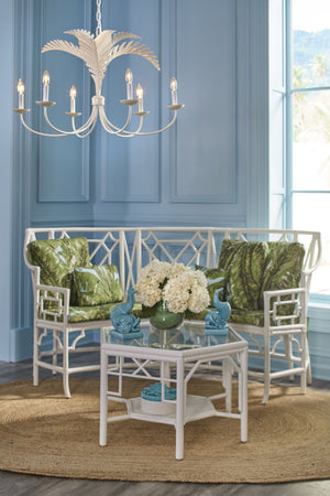 Wildwood Wild Palm Settee Coastal White Rattan With Attached Off-White Cushion — Curved, Lightweight Comfort 490467