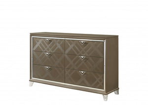 Homeroots 66" Champagne Solid And Manufactured Wood Six Drawer Double Dresser  Solid And Manufactured Wood 490468