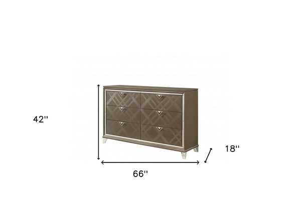 Homeroots 66" Champagne Solid And Manufactured Wood Six Drawer Double Dresser  Solid And Manufactured Wood 490468