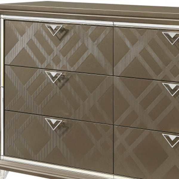 Homeroots 66" Champagne Solid And Manufactured Wood Six Drawer Double Dresser  Solid And Manufactured Wood 490468