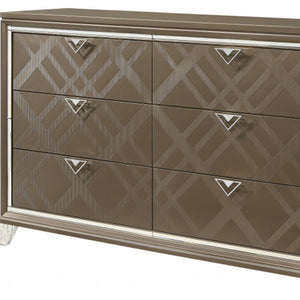 Homeroots 66" Champagne Solid And Manufactured Wood Six Drawer Double Dresser  Solid And Manufactured Wood 490468