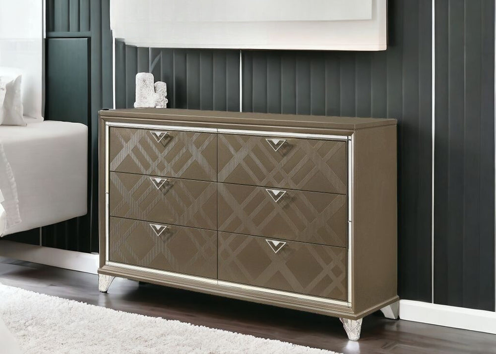 Homeroots 66" Champagne Solid And Manufactured Wood Six Drawer Double Dresser  Solid And Manufactured Wood 490468