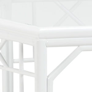 Wildwood Wild Palm Hexagonal Cocktail Table With White Rattan Fretwork, Clear Glass Top & Woven Cane Shelf 490469