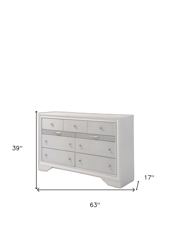 Homeroots 63" White Manufactured Wood Nine Drawer Triple Dresser  Manufactured Wood 490469