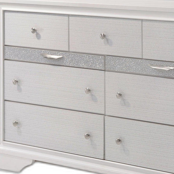 Homeroots 63" White Manufactured Wood Nine Drawer Triple Dresser  Manufactured Wood 490469