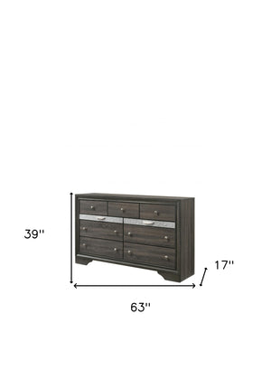 Homeroots 63" Gray Solid And Manufactured Wood Nine Drawer Triple Dresser  Solid And Manufactured Wood 490471