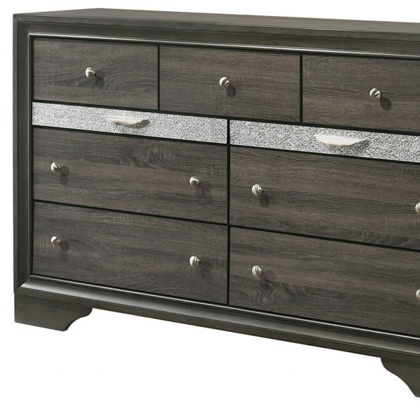 Homeroots 63" Gray Solid And Manufactured Wood Nine Drawer Triple Dresser  Solid And Manufactured Wood 490471