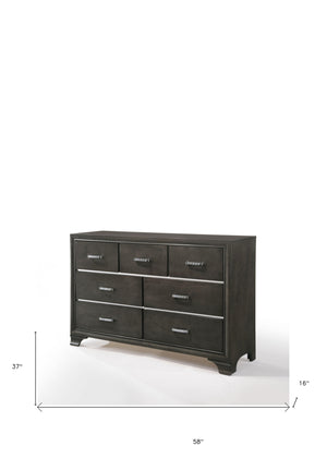 Homeroots 58" Gray Solid And Manufactured Wood Seven Drawer Triple Dresser  Solid And Manufactured Wood 490475