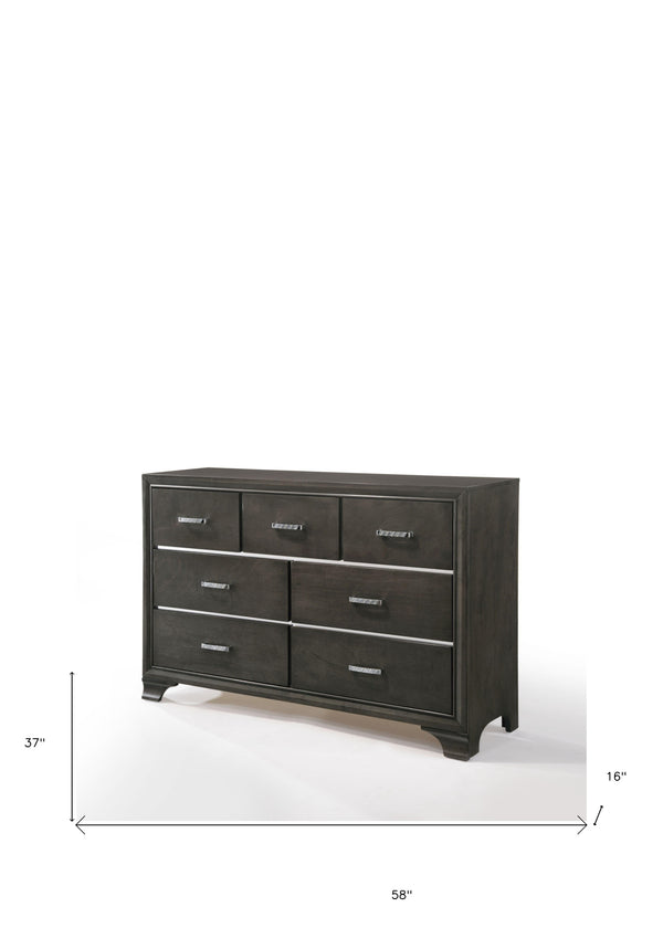 Homeroots 58" Gray Solid And Manufactured Wood Seven Drawer Triple Dresser  Solid And Manufactured Wood 490475