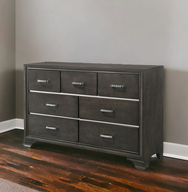 Homeroots 58" Gray Solid And Manufactured Wood Seven Drawer Triple Dresser  Solid And Manufactured Wood 490475
