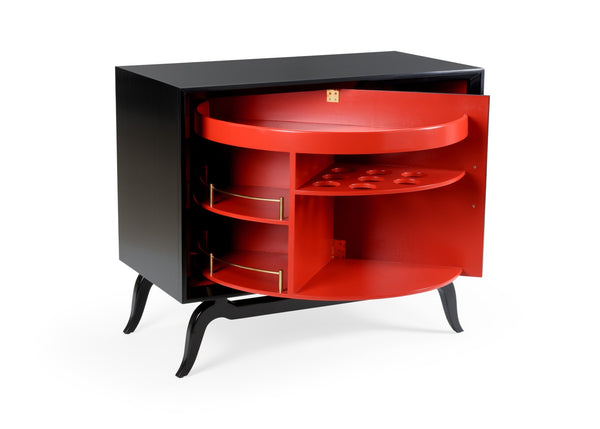 Wildwood Sinatra Revolving Drinks Cabinet With Red Interior And Polished Brass Accents For Glamorous Storage Black 490477