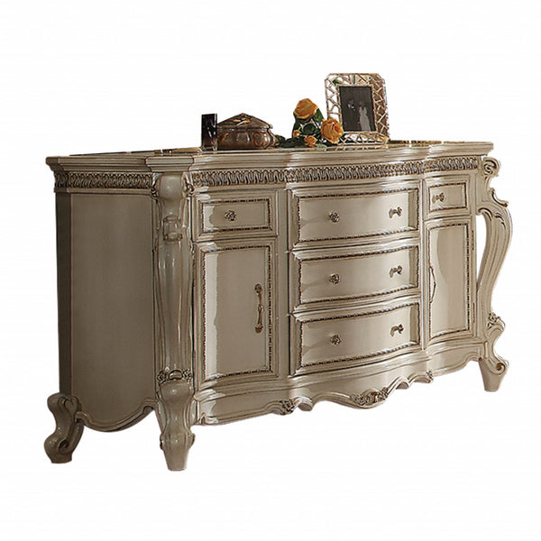 Homeroots 69" Pearl Solid And Manufactured Wood Five Drawer Triple Dresser  Solid And Manufactured Wood 490477