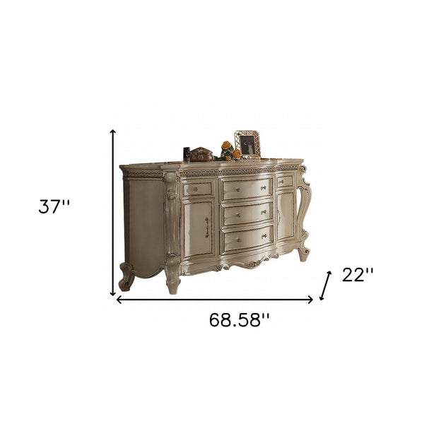 Homeroots 69" Pearl Solid And Manufactured Wood Five Drawer Triple Dresser  Solid And Manufactured Wood 490477