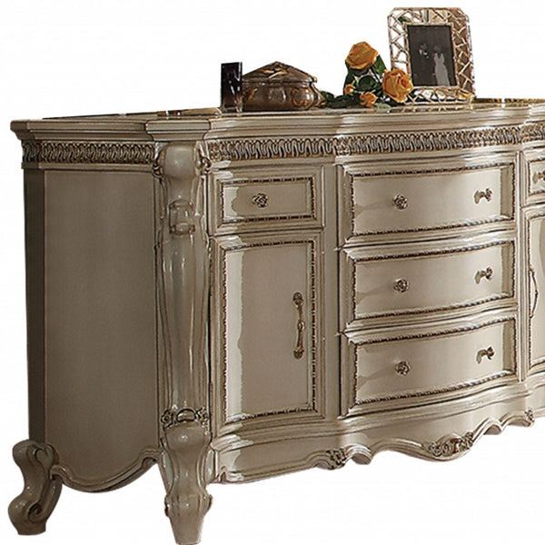 Homeroots 69" Pearl Solid And Manufactured Wood Five Drawer Triple Dresser  Solid And Manufactured Wood 490477