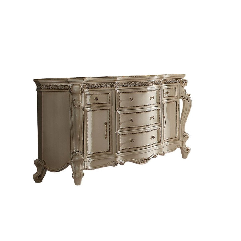 Homeroots 69" Pearl Solid And Manufactured Wood Five Drawer Triple Dresser  Solid And Manufactured Wood 490477
