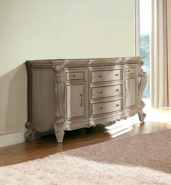 Homeroots 69" Pearl Solid And Manufactured Wood Five Drawer Triple Dresser  Solid And Manufactured Wood 490477