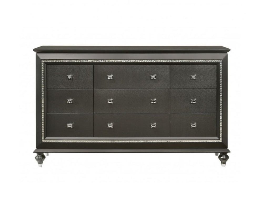 Homeroots 66" Gray Solid And Manufactured Wood Nine Drawer Triple Dresser  Solid And Manufactured Wood 490478