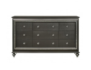 Homeroots 66" Gray Solid And Manufactured Wood Nine Drawer Triple Dresser  Solid And Manufactured Wood 490478