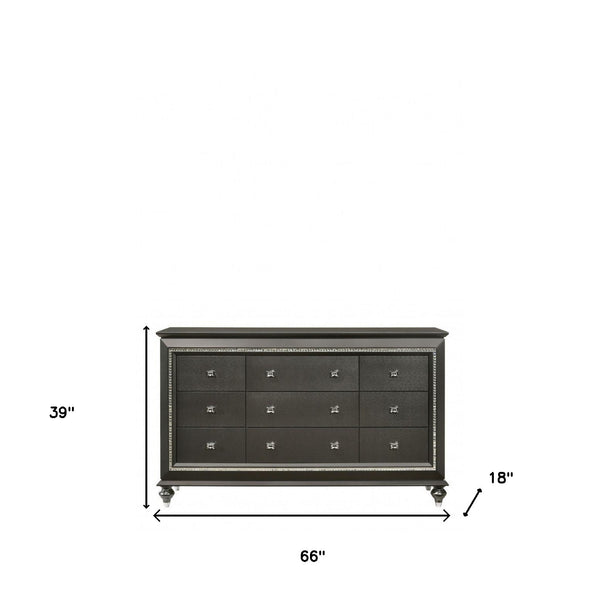 Homeroots 66" Gray Solid And Manufactured Wood Nine Drawer Triple Dresser  Solid And Manufactured Wood 490478