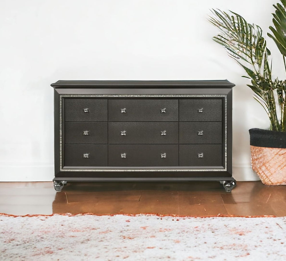 Homeroots 66" Gray Solid And Manufactured Wood Nine Drawer Triple Dresser  Solid And Manufactured Wood 490478