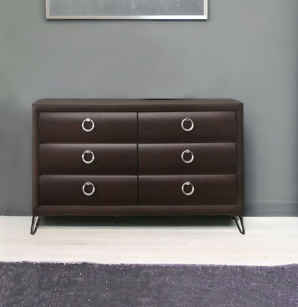 Homeroots 63" Merlot Solid And Manufactured Wood Six Drawer Double Dresser  Solid And Manufactured Wood 490480