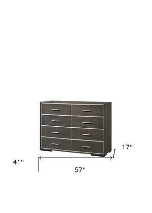 Homeroots 57" Gray Solid And Manufactured Wood Eight Drawer Double Dresser  Solid And Manufactured Wood 490481