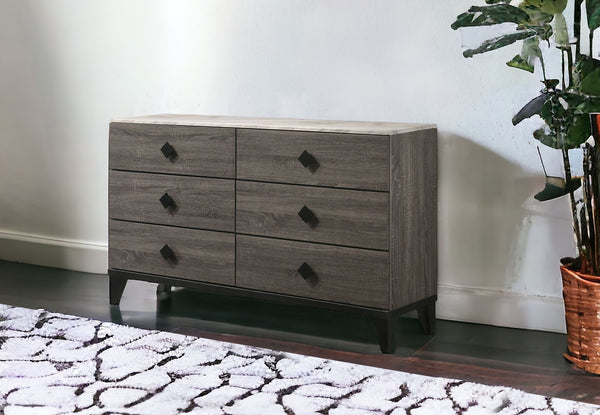 Homeroots 61" Gray Solid And Manufactured Wood Six Drawer Double Dresser  Solid And Manufactured Wood 490482