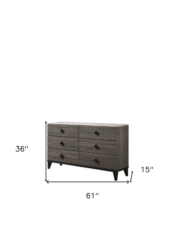 Homeroots 61" Gray Solid And Manufactured Wood Six Drawer Double Dresser  Solid And Manufactured Wood 490482