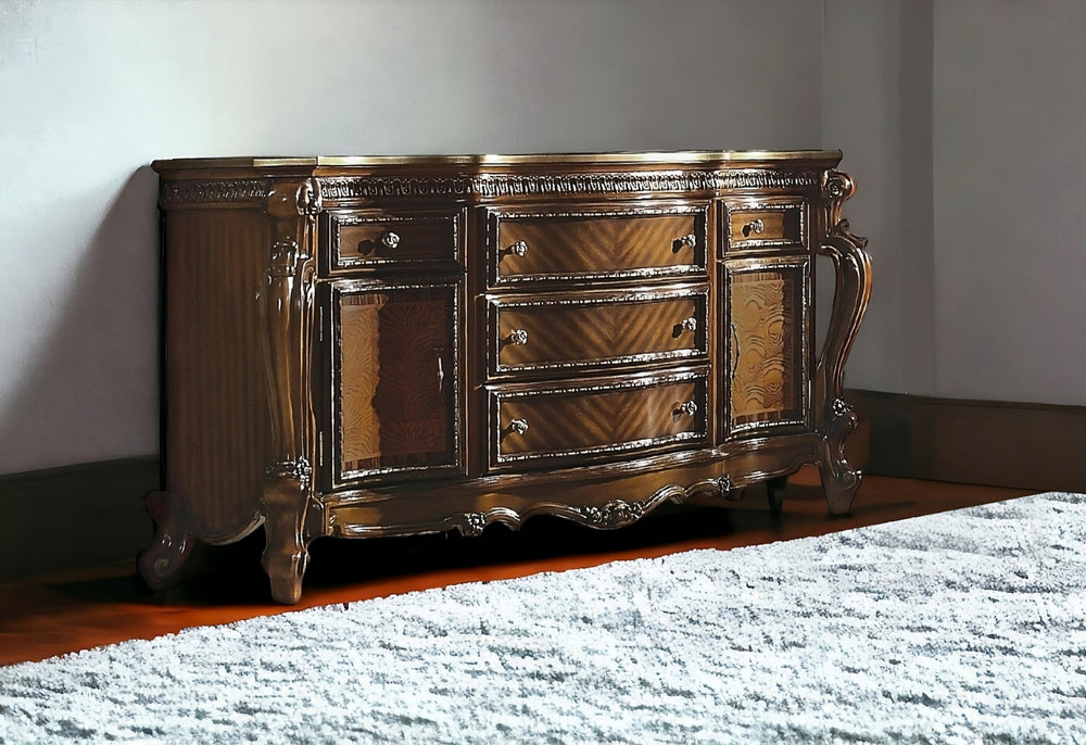 Homeroots 69" Brown Solid And Manufactured Wood Five Drawer Triple Dresser  Solid And Manufactured Wood 490483