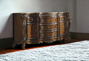 Homeroots 69" Brown Solid And Manufactured Wood Five Drawer Triple Dresser  Solid And Manufactured Wood 490483